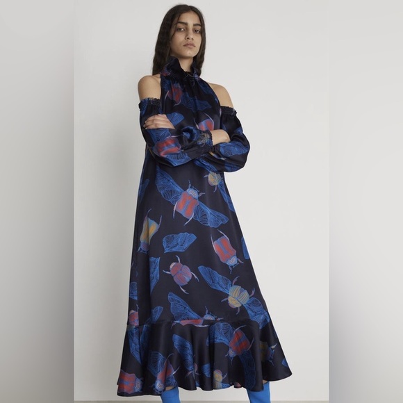 Rodebjer blue silk cold shoulder midi dress - size XL NWT - Picture 3 of 6